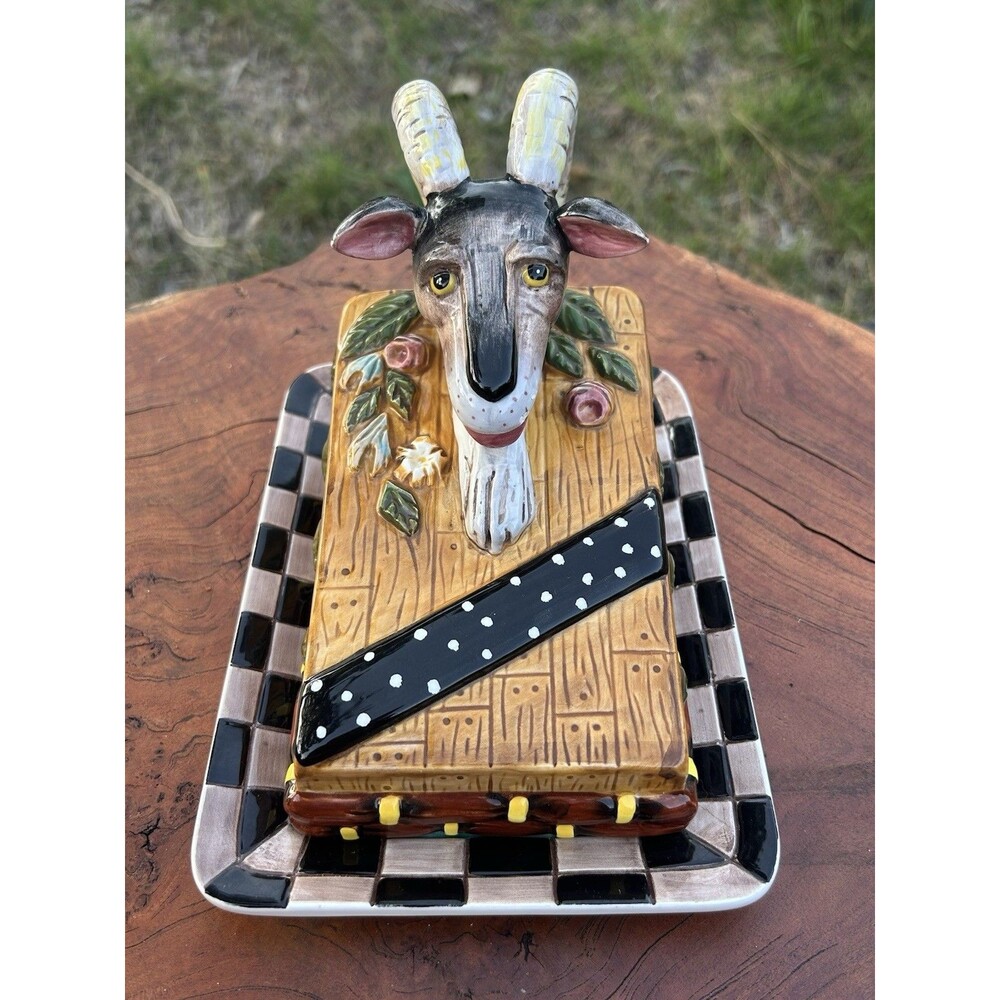 House of Hatten Mountain Goat Covered Butter Dish Peggy Fairfax Herrick Dinner